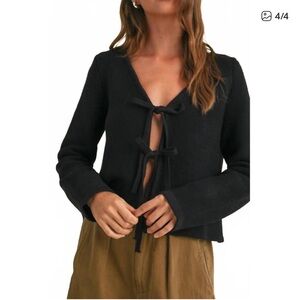 Miou Muse Tie Front Cardigan 100% Cotton in Black